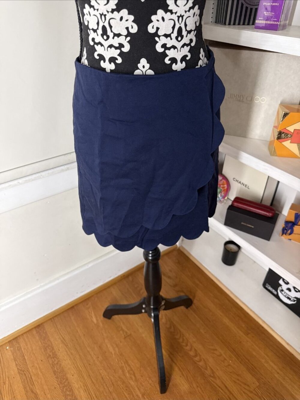 Draper James Scalloped Hemline Skirt Navy Blue Women's Size 4 Preppy Classic
